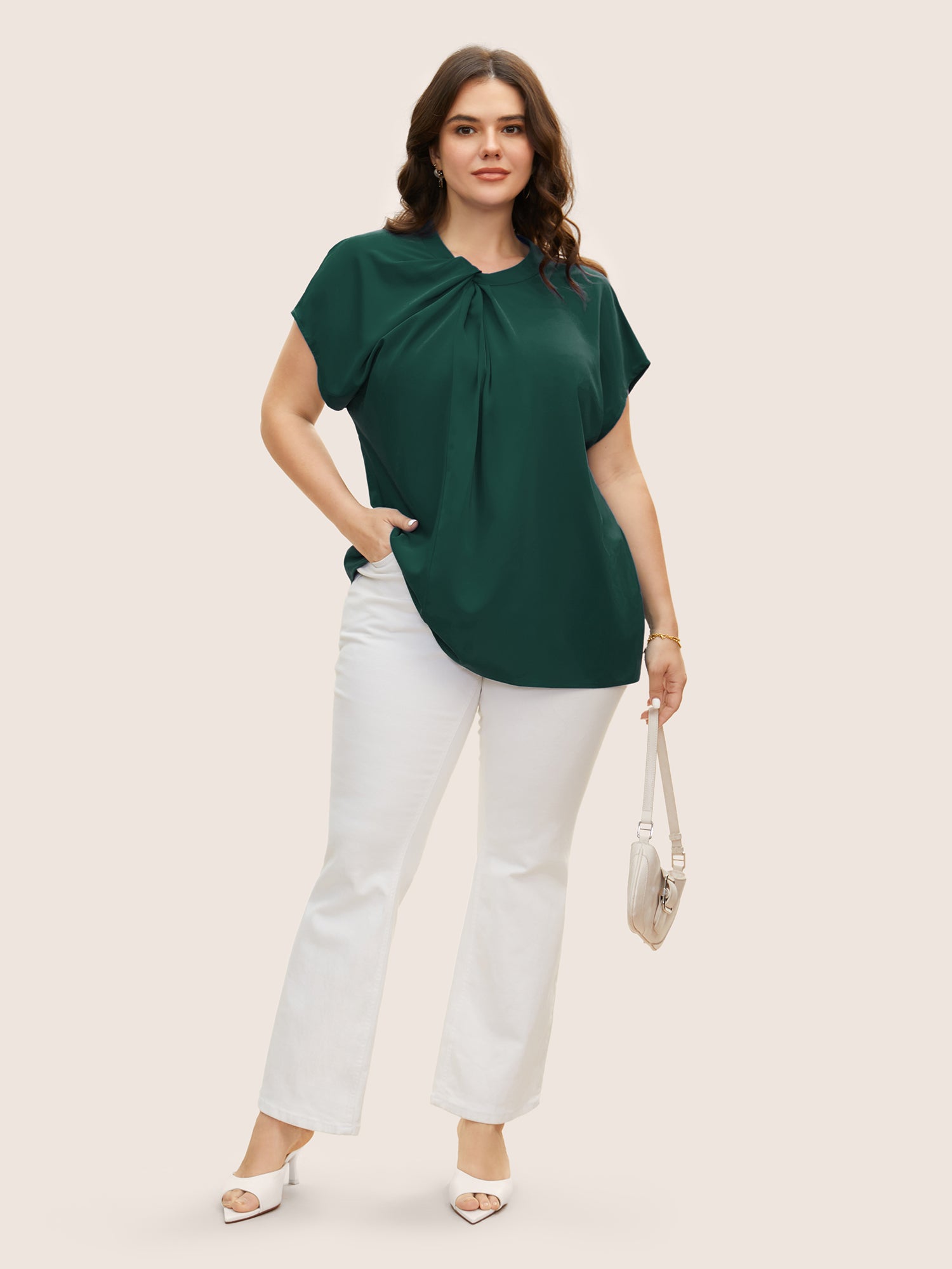 Twist Front Pleated Dolman Sleeve Blouse