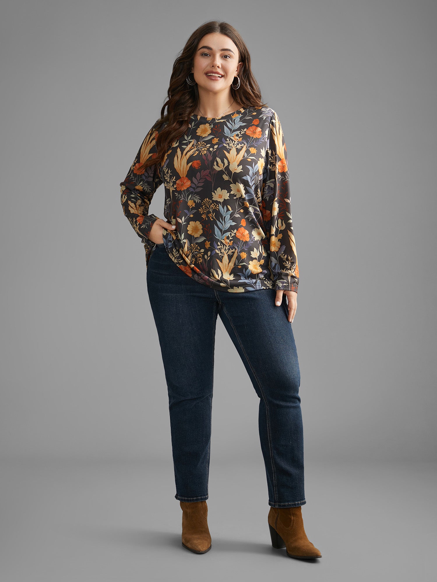 Floral Print Round Neck T-shirt