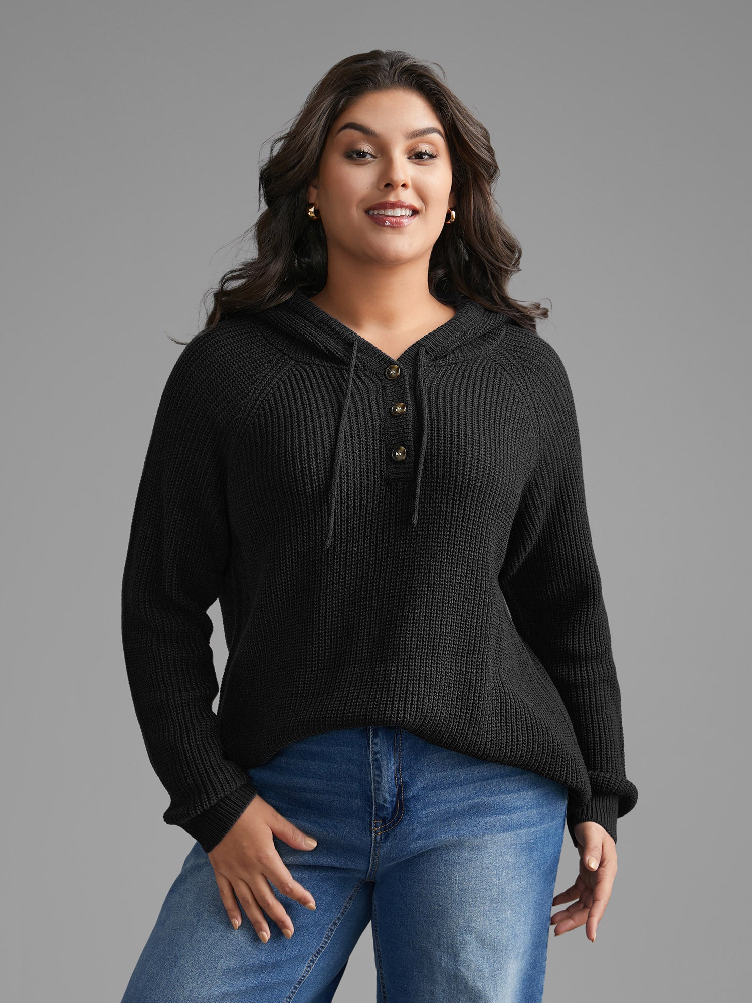 Plain Button Up Hooded Pullover