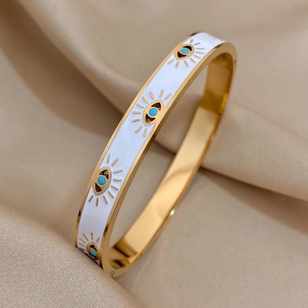 Classy Evil Eye White Enamel Bangle Bracelet
