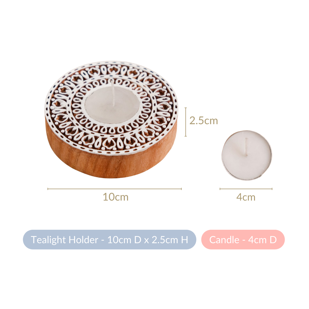 Set Of 2 Mandala Wooden Block Candle Tea Light Holders