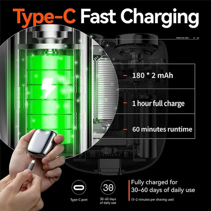 Rechargeable Waterproof Compact Electric Razor for Home. Car. Travel