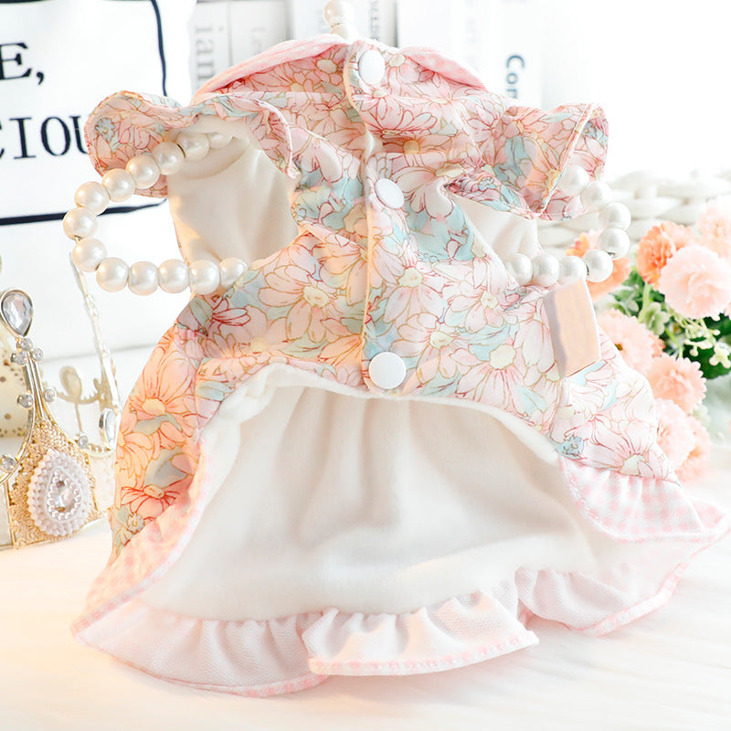 Sweet Fleece Floral Plaid Bow Dog Cat Dress