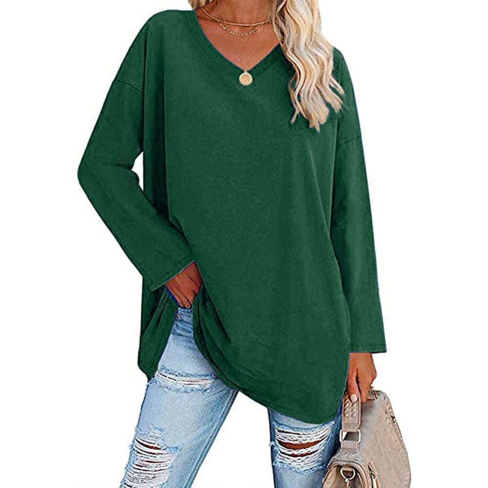 Multicolor - Women's Loose Long Sleeve Fashion V-neck Top