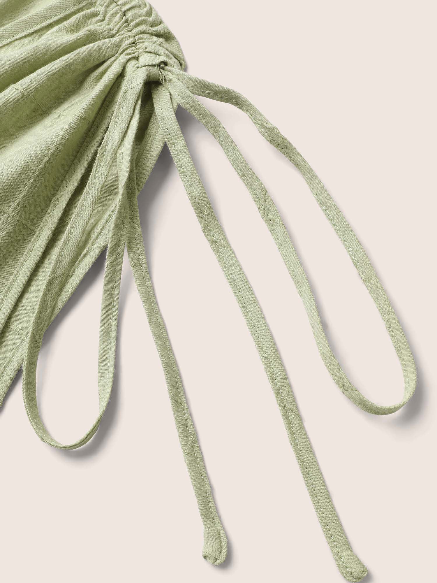 V Neck Solid Textured Drawstring Midi Dress