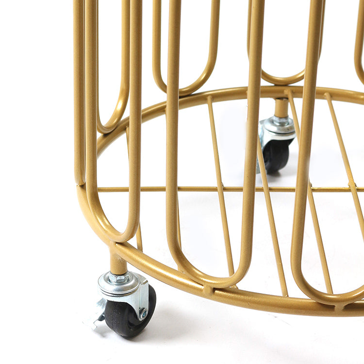 54cm Modern Round Metal Laundry Basket With Wheels. Gold