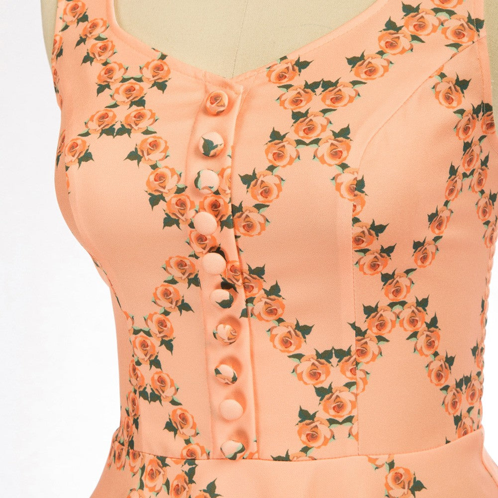 Vintage Printed Buttons Decorated A-Line Dress