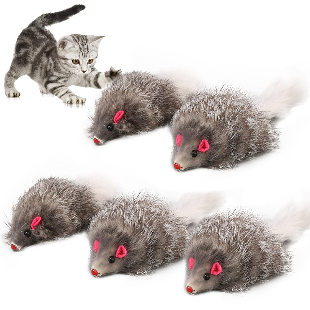 5pcs Furry Mouse Toy Set For Cats